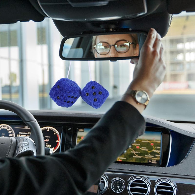 Telooco Fuzzy Dice Pair 2.36” of Decorative Fuzzy Plush Dice for Car Mirror Interior Rearview Mirror Hanging Ornament Car Accessories (Royal Blue) - Image 3